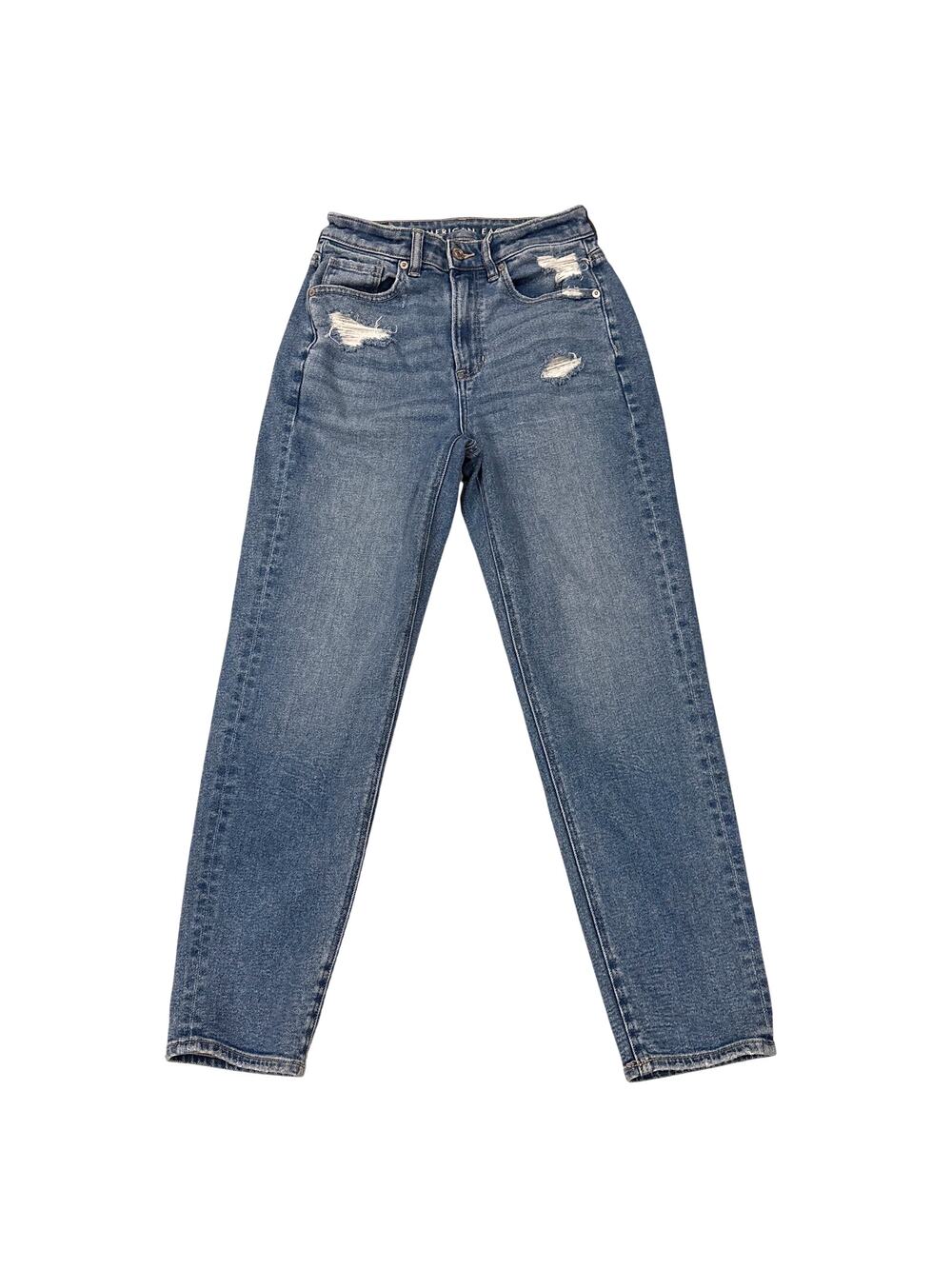 American Eagle Jeans Womens 2 Blue Mom Straight Jean Ripped Distressed 90s Y2K